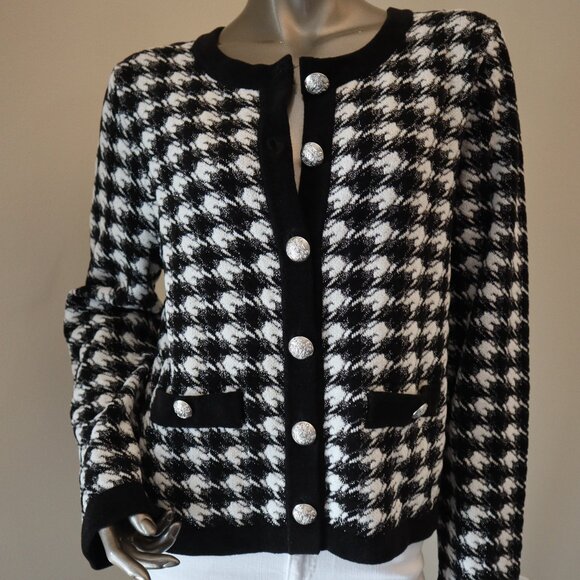 Veronica Beard Cardigan Sweater Primrose Houndstooth Size Large New Tag $548 - Picture 3 of 9